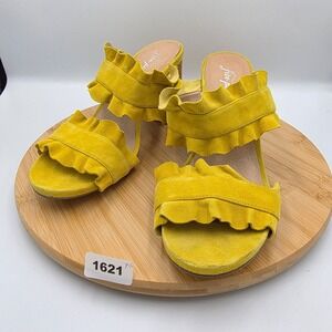 Free People Yellow Suede Ruffle Strappy Block Heel Mule Sandals Size 41